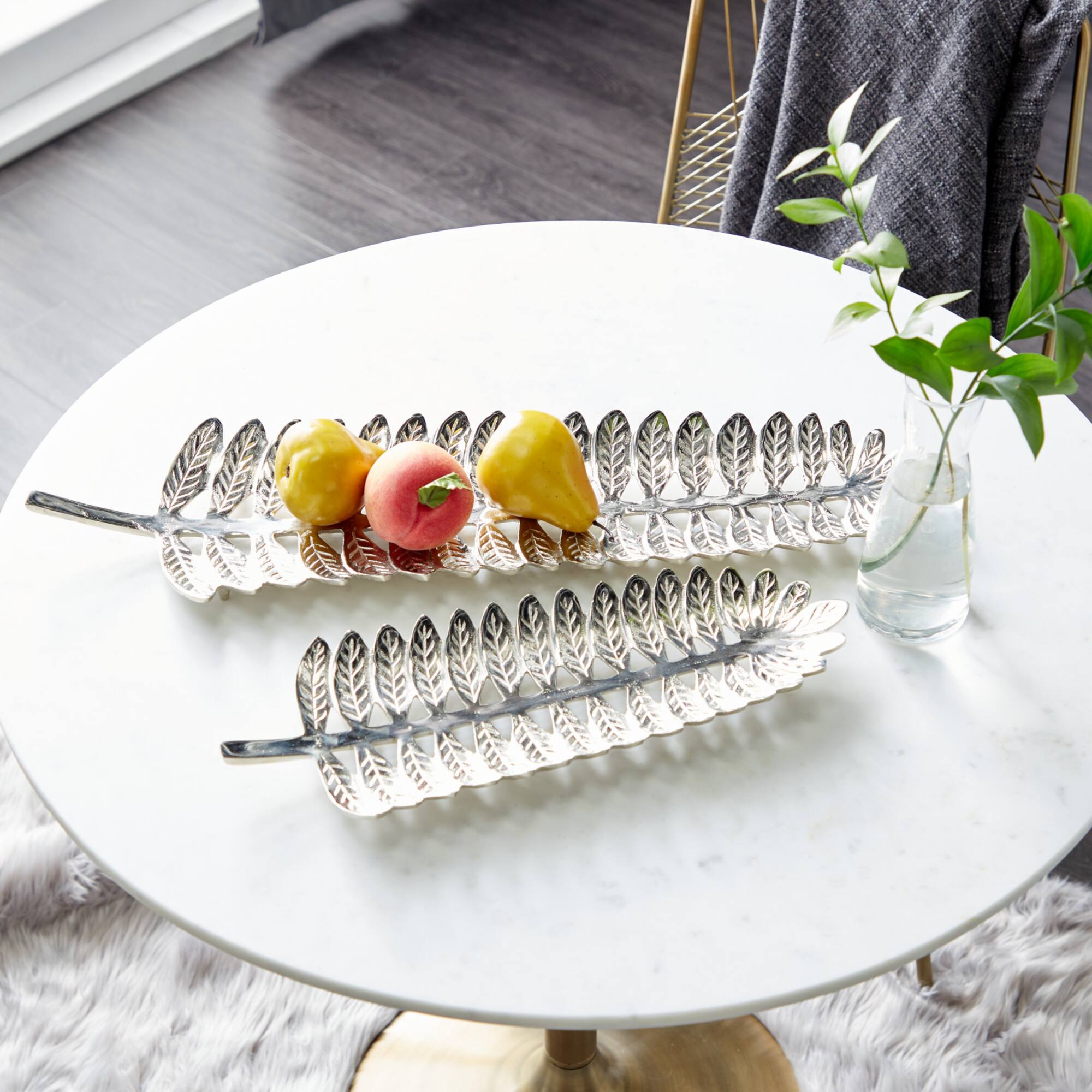 Silver Aluminum Contemporary Tray Set